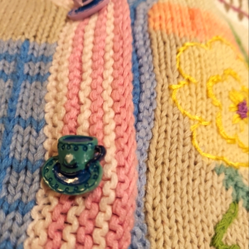 Vinatge NWT Storybook Knits Tea for Two Cardigan Sweater Size Small